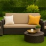 Beiges Gartenkissen-Set für 2-Sitzer Polyrattan-Gartensofa, 100x50x50 cm, für bequemes Sitzen im Garten.