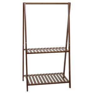 Braunes Bambus Pflanzenregal mit 2 Ablagen und Stange für Hängepflanzen, 130x70x44cm.