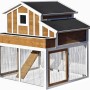Hühnerstall XL mit Freigehege, Holz, wetterfest, mit Blumenkasten und Rampe.