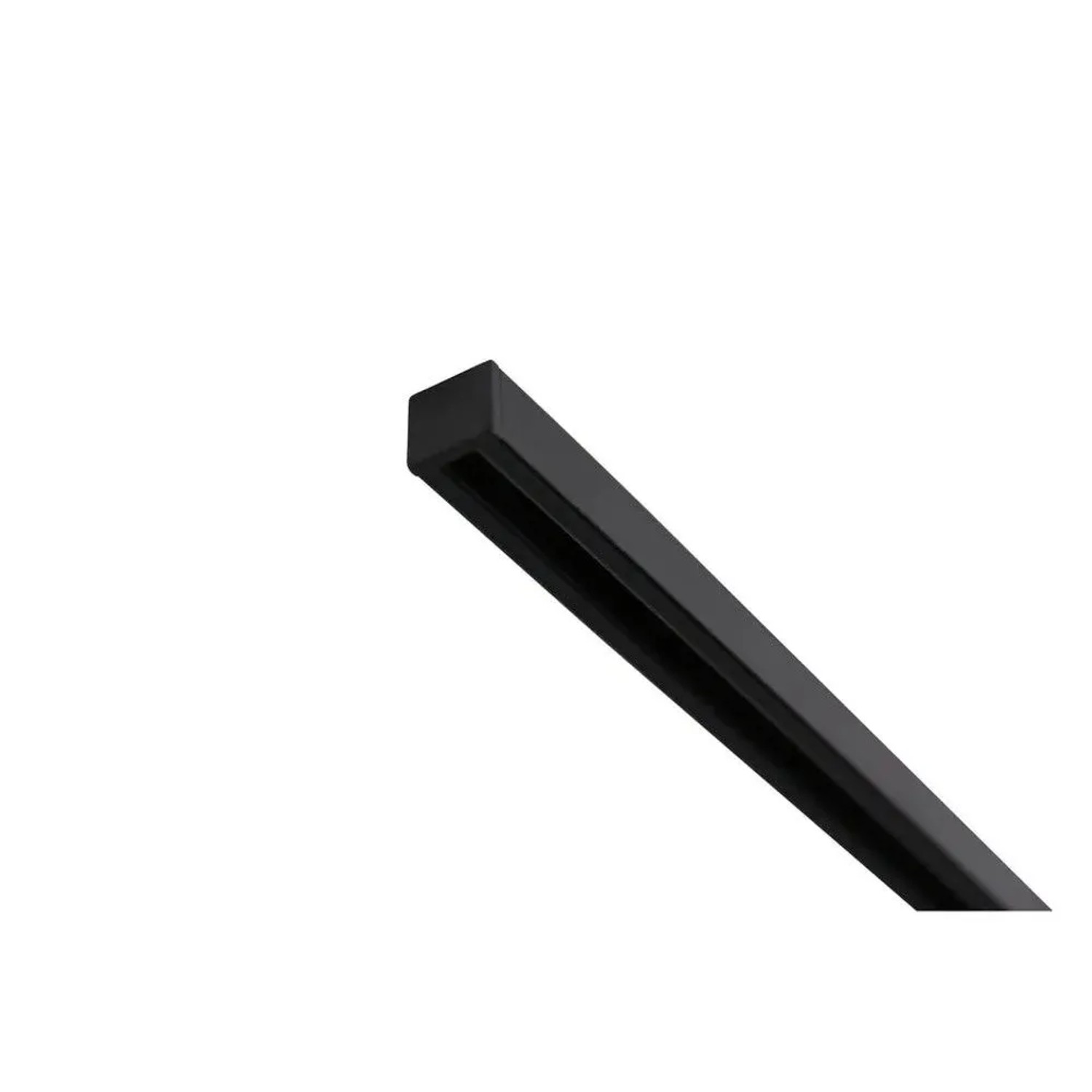 Schwarze, eckige 1-Lauf Gardinenschiene Square 360cm für Deckenmontage. Robuste Vorhangschiene nach Maß.