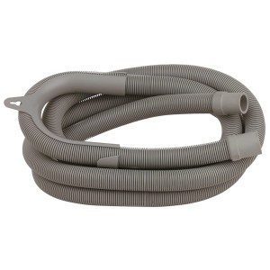 Grauer Kirchhoff Spiral-Ablaufschlauch 2,5m mit Aufhängung für Waschmaschine.