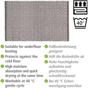 Wenko Badematte Turpan, 50x80 cm, grau-weißes Rautenmuster, geeignet für Fußbodenheizung.