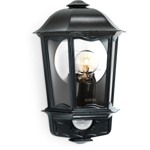 Schwarze Steinel Außenwandleuchte L 190 S mit Bewegungsmelder. Laternen-Design.