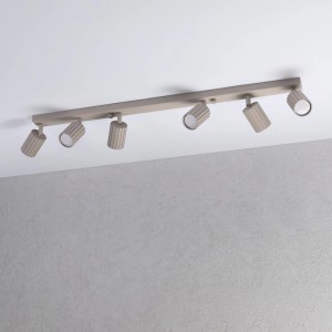 Beige Lamkur Deckenleuchte Prisma mit 6 Spots und geriffelten Lampenschirmen.
