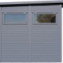 Anthrazitfarbenes Bertilo Gartenhaus Pentus 3 Office mit zwei Fenstern.