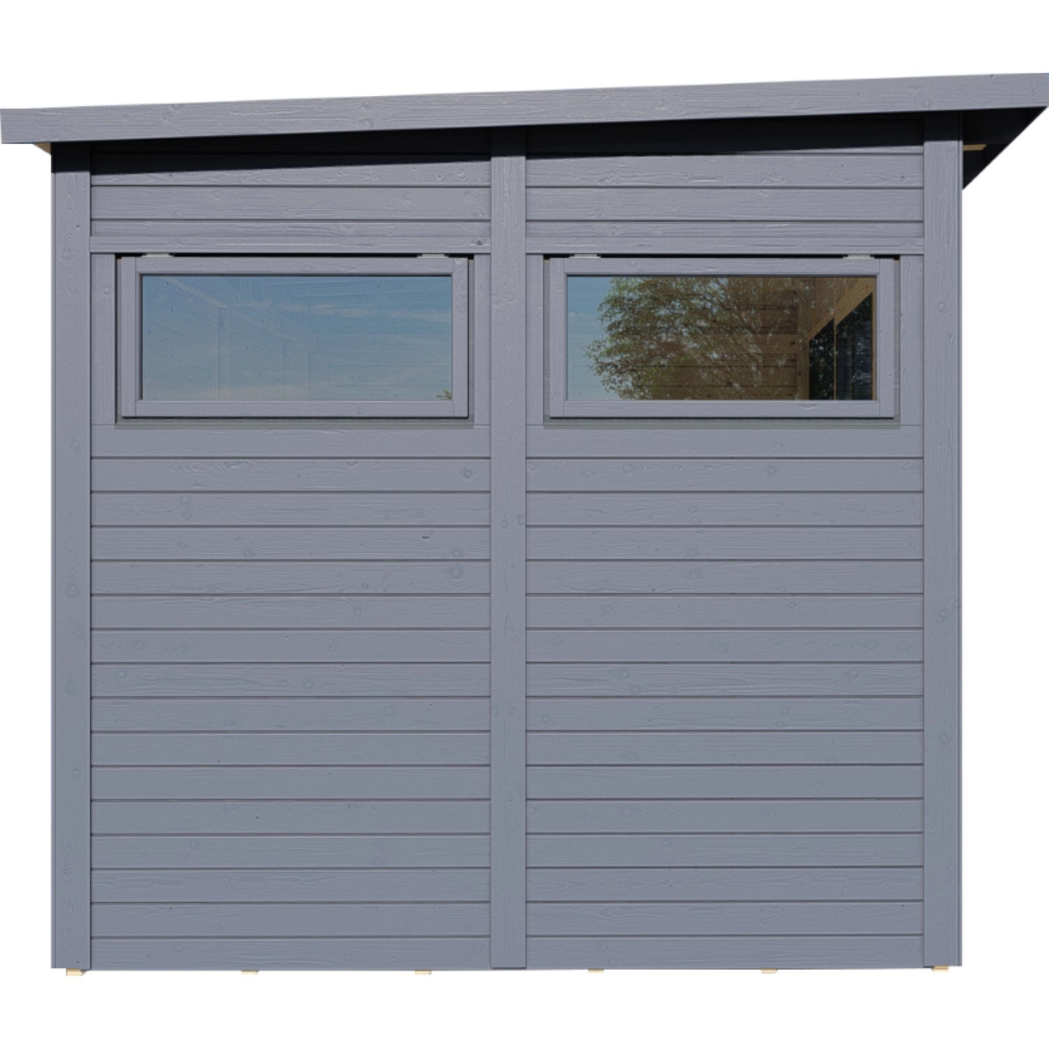 Anthrazitfarbenes Bertilo Gartenhaus Pentus 3 Office mit zwei Fenstern.