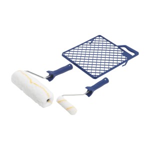 LUX Streich-Set, 3-teilig: Farbroller, kleiner Farbroller und Abstreifgitter für Malerarbeiten.