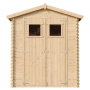 Timbela Holz-Gartenhaus M320, beige-braun, mit Doppeltür und Fenster.