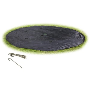Schwarze EXIT Abdeckplane für ebenerdiges Trampolin (D305cm) mit Heringen.