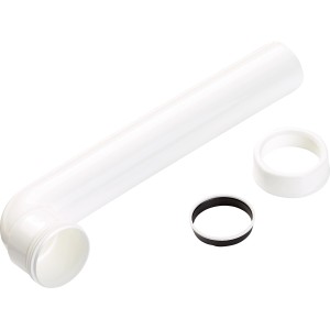 Weißer Spültisch-Ablaufbogen (44,8 mm) mit Dichtungen für Siphonanschluss.