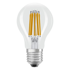 Osram LED-Lampe E27 in Glühlampenform A100, 7.2W, 2700K. Klare LED Filament Lampe.