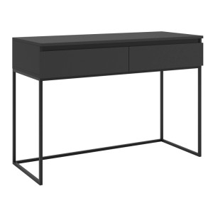 Selsey Bemmi Schminktisch schwarz mit zwei Schubladen und schwarzem Metallgestell. Moderner Kosmetiktisch für Schlafzimmer.
