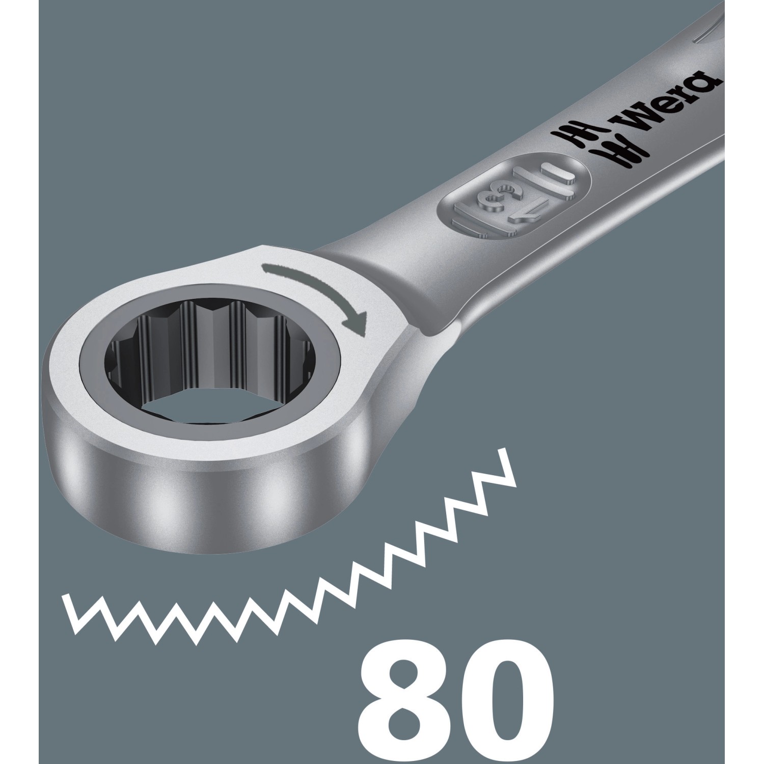 Detailaufnahme: Wera Joker Maul-Ringratschenschlüssel 13 mm mit 80 Zähnen.