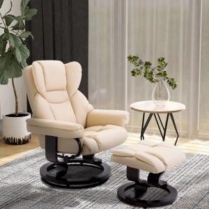 HOMCOM Relaxsessel mit Hocker Drehbar mit Liegefunktion Kunstleder Creme