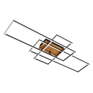 Moderne Brilo LED-Deckenleuchte Frame mit Holzdekor, dimmbar und mit Fernbedienung.