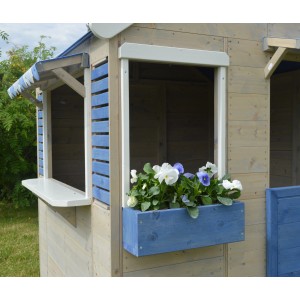 Wendi Toys Kinderspielhaus Delfin mit Markisen und Fenster mit Blumenkasten, Detailansicht.