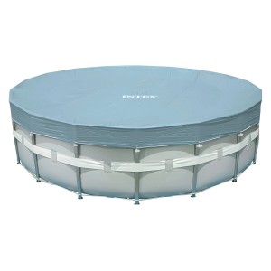 Deluxe Abdeckplane für Rahmen-Pool, Ø 488 cm, hellblau, mit Entwässerungslöchern.