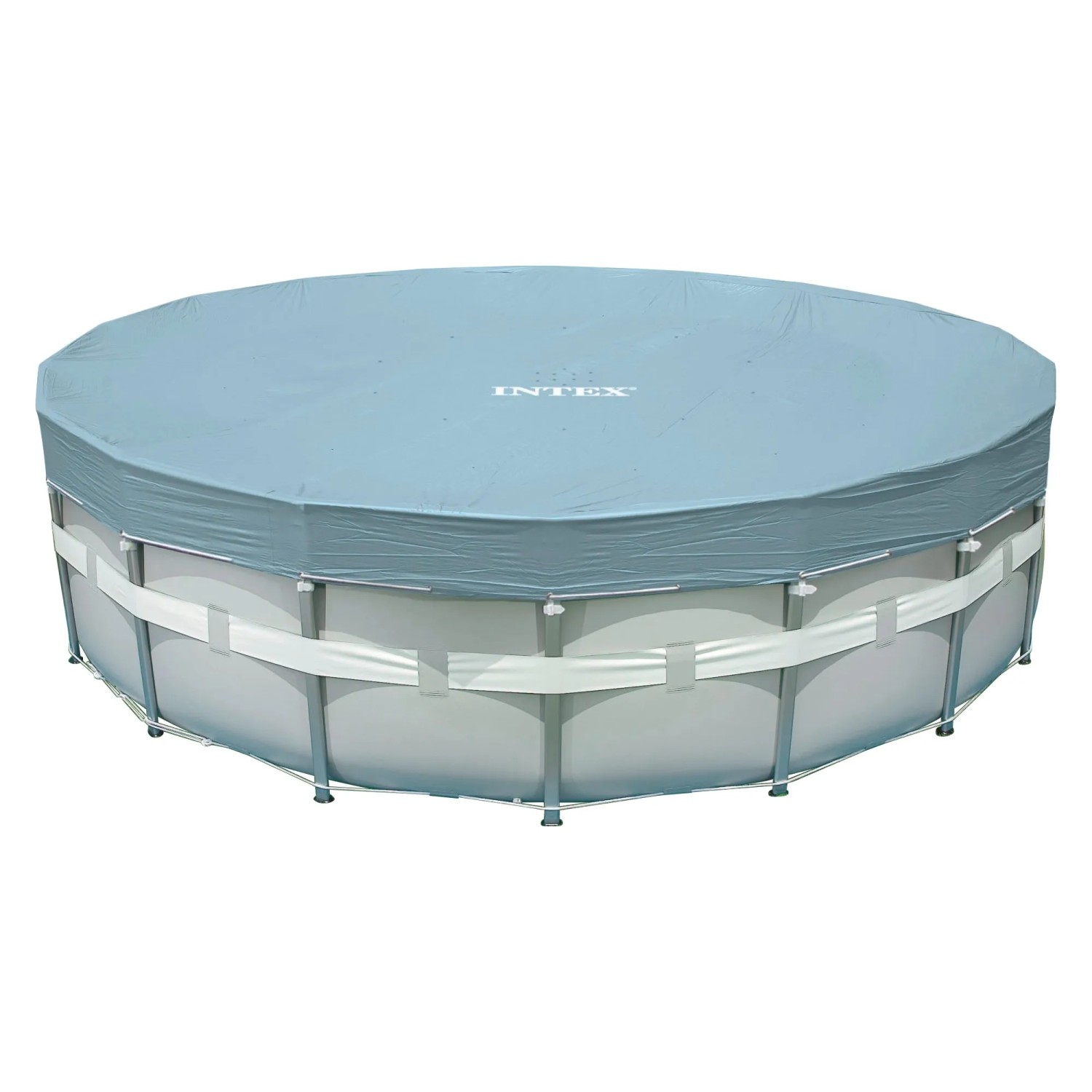 Deluxe Abdeckplane für Rahmen-Pool, Ø 488 cm, hellblau, mit Entwässerungslöchern.