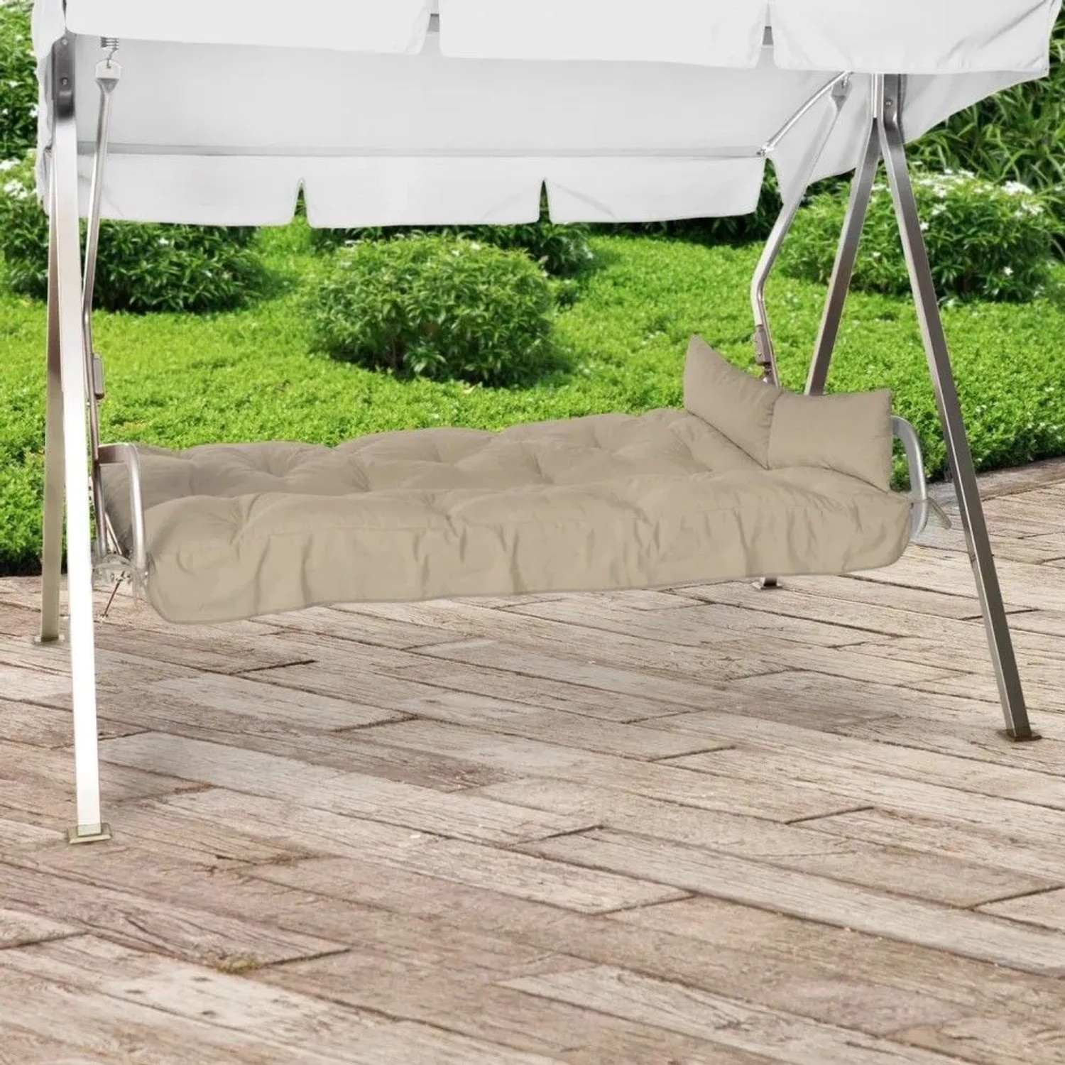 Beige Beautissu Hollywoodschaukel Auflage Flair HS, 180x50x8cm mit Kissen.