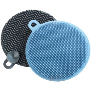 Wenko Silikon Spülschwamm Soft 2er-Set, blau und grau. Küchenhelfer für die Reinigung von Geschirr.
