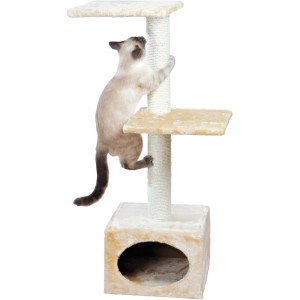 Beiger Jollypaw Kratzbaum Jelly (109 cm) mit Katze beim Klettern am Sisalstamm.