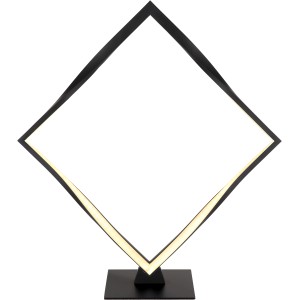 Moderne LED-Tischlampe in Schwarz matt mit quadratischem, verdrehtem Rahmen für warmweißes Licht.