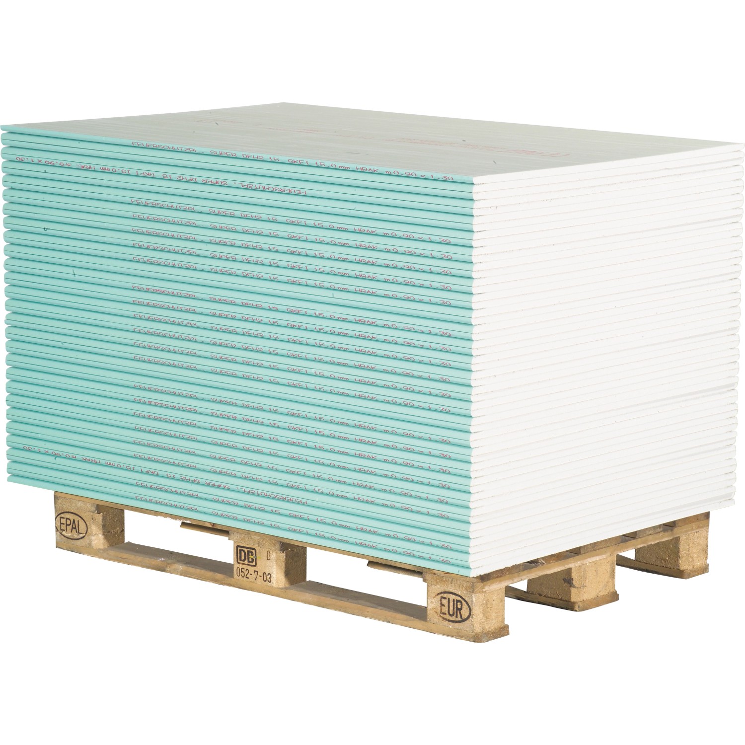 Palette Knauf Gipskarton Feuerschutzplatten, imprägniert, 1,5x90x130 cm.