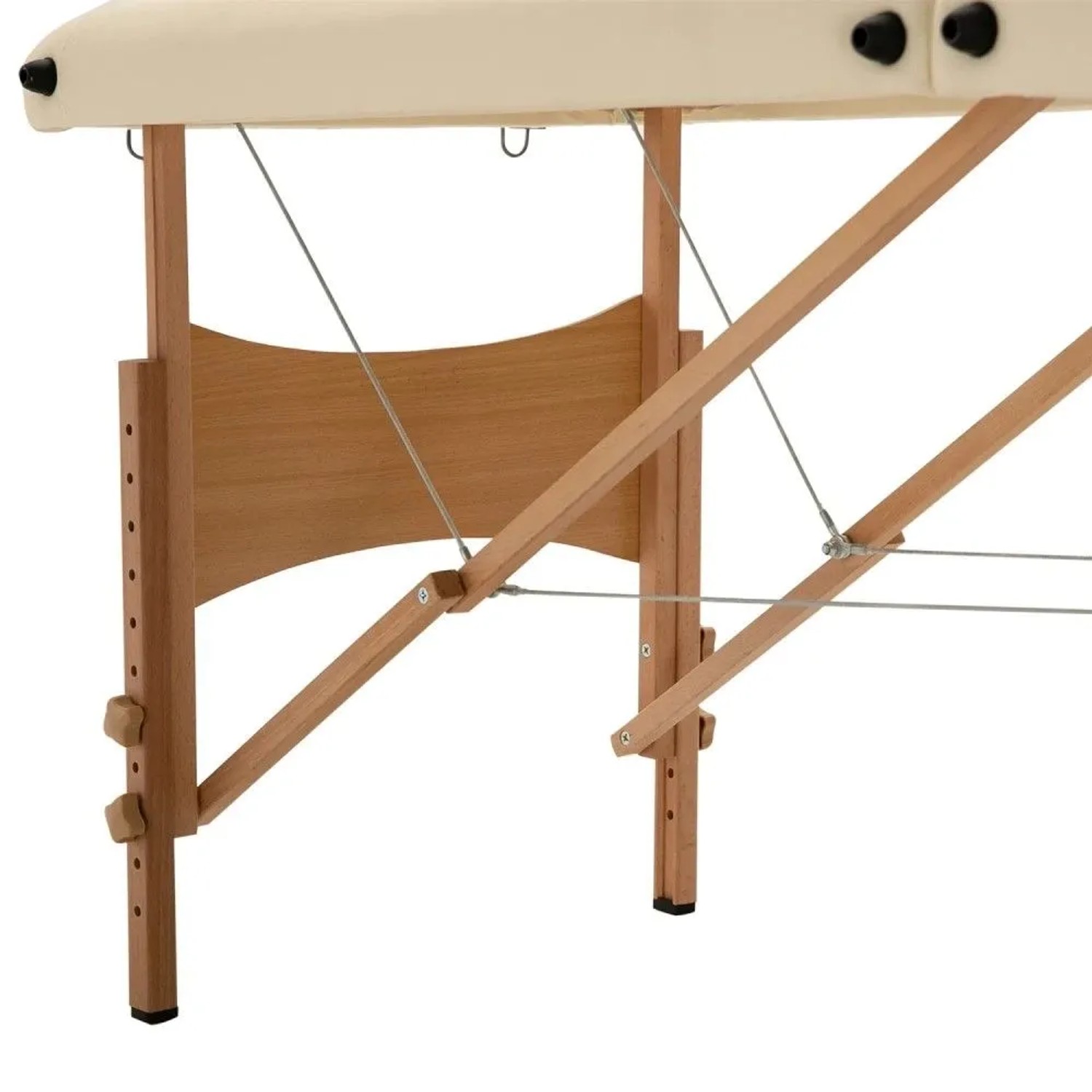 HOMCOM Massagetisch: cremeweiße Liegefläche, stabiles Buchenholzgestell mit verstellbaren Beinen. Faltbar & tragbar.