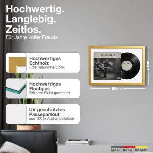 Goldener Schallplattenrahmen 40x60 mit Passepartout für Vinyl und Cover.