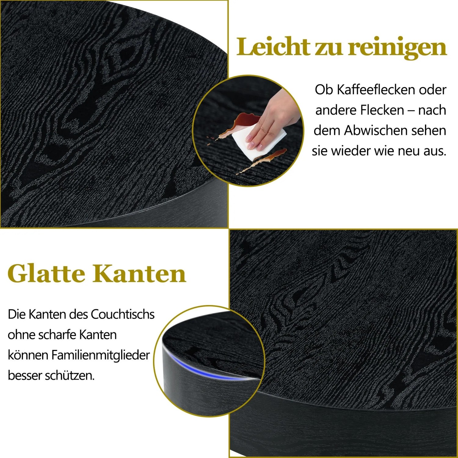 okwish Couchtisch mit Rundem Design und Metallbeinen für Wohnzimmer cm 70x70x35 Schwarz_6