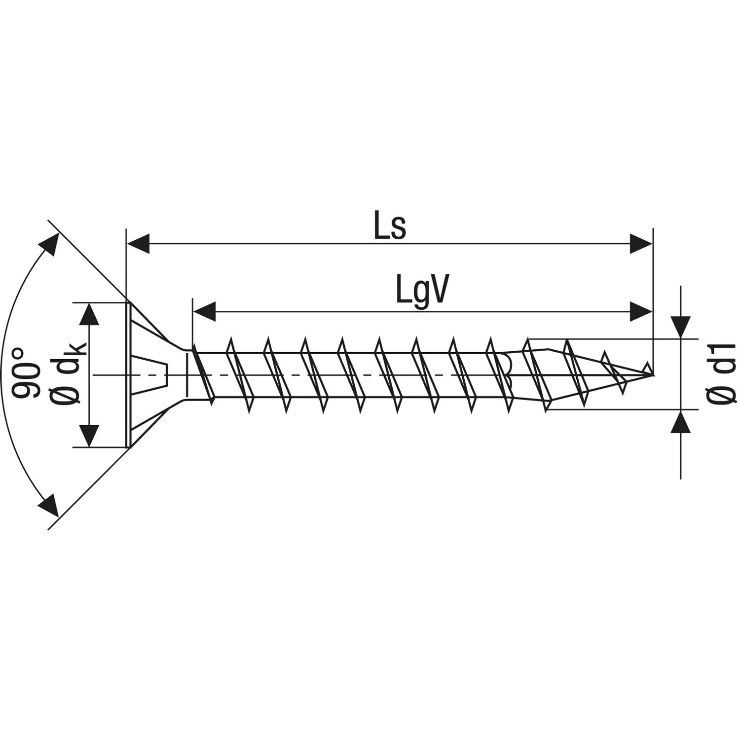 Technische Zeichnung einer Spax Universalschraube 4x25 mm mit Senkkopf und T-Star plus Antrieb.