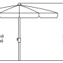 Skizze Schneider Balkonschirm Aquila 225x120 cm mit Maßangaben.