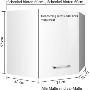 Held Möbel Küchen-Eck-Hängeschrank Mailand, 60 cm, Hochglanz Graphit/Graphit, Detailansicht.