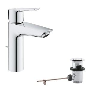 Grohe QuickFix Waschtischarmatur Start M-Size mit Zugstangen-Ablaufgarnitur, Chrom.