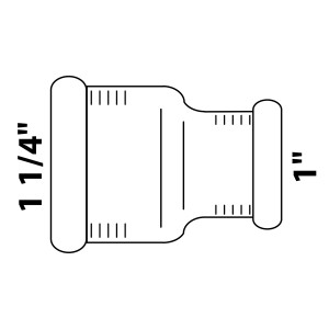 Abbildung einer Kirchhoff Reduzier-Doppelmuffe 39 mm x 30,3 mm, Gewindefitting für Sanitär- und Heizungsinstallation.