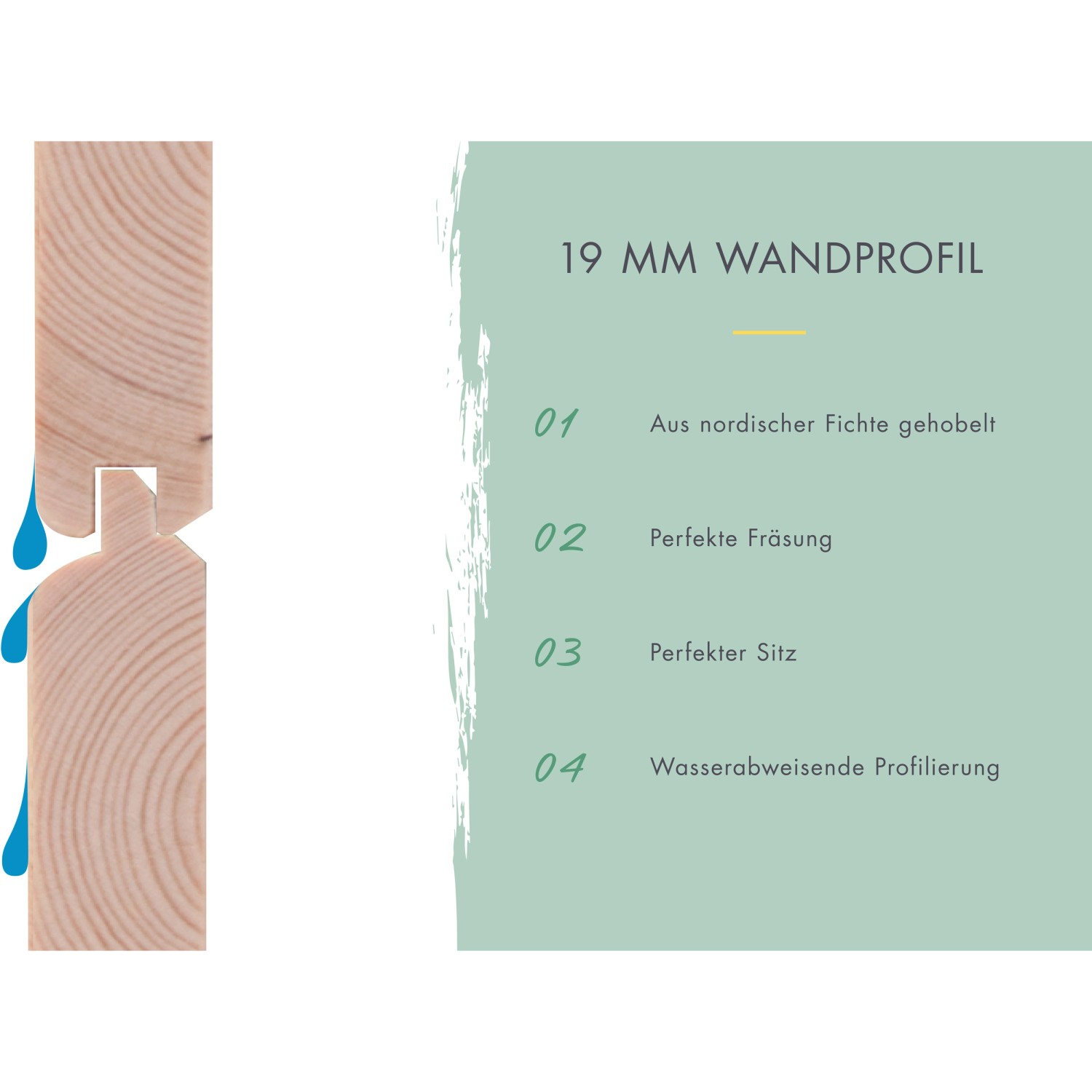 Detailaufnahme Wandprofil (19mm) aus Fichte, wasserabweisend, für Karibu Stelzenhaus.