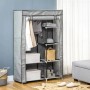 Grauer HOMCOM Falt-Kleiderschrank mit Kleiderstange und 6 Fächern, gefüllt mit Kleidung und Aufbewahrungsboxen.