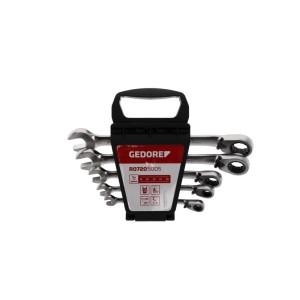 Gedore Ringratschen-Maulschlüssel Set, 5-teilig (8-19 mm) im Halter. Umschaltbare Ratschenschlüssel für Werkzeug-Sets.