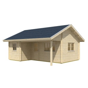 Skan Holz Gartenhaus Ontario, 600x500 cm, mit überdachter Terrasse. Weekendhaus aus Fichte.