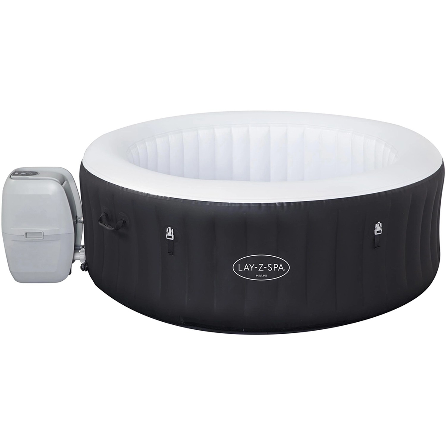 Bestway Lay-Z-Spa Miami AirJet, aufblasbarer, runder Whirlpool in Schwarz mit Pumpe.