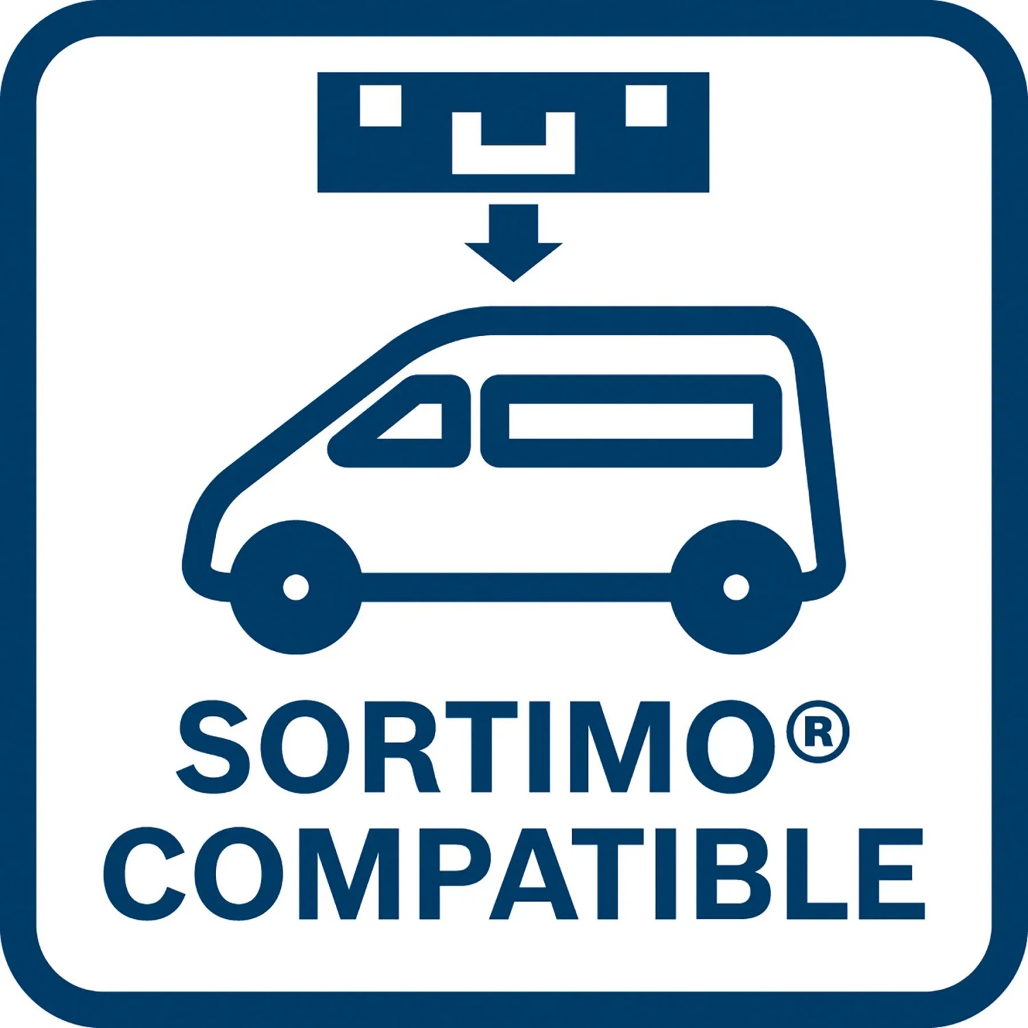 Symbol: Bosch L-Boxx Werkzeugkoffer kompatibel mit Sortimo Fahrzeugeinrichtungssystem.