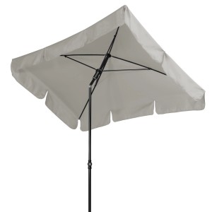 Hellgrauer, rechteckiger Doppler Balkonschirm Waterproof mit Knickfunktion.