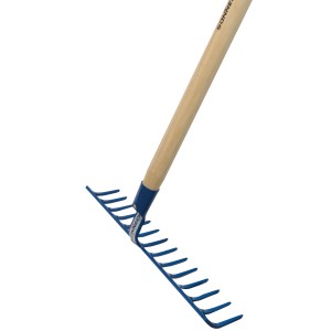 Sonneck Gartenrechen mit 14 Zähnen und Holzstiel für Gartenarbeiten.