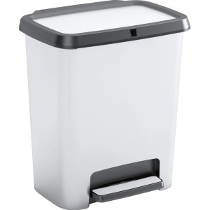 Weißer Tret-Mülleimer Compatta Style 25 l mit grauem Deckel und Pedal.
