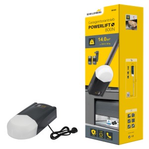 Schellenberg Garagentorantrieb Powerlift 800 N mit zwei Handsendern und Verpackung.