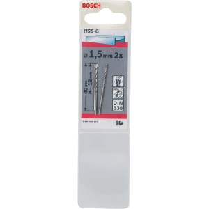 Bosch Metallbohrer Pro HSS-G, 1,5 mm, 2er-Pack im Blister.