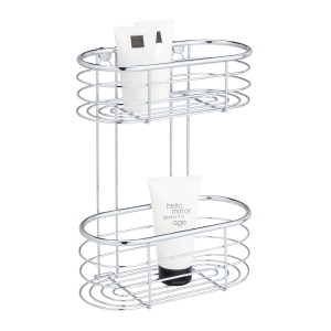 Wenko Wandregal Trestina mit 2 Ablagen aus glänzendem, silberfarbenem Edelstahl.