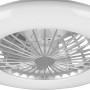 Weiße Reality LED-Deckenleuchte Stralsund mit integriertem Ventilator in Titanoptik.