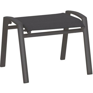 Anthrazitfarbener Hocker Cavalese mit Teak-Akzenten, passend zu Gartenstühlen.