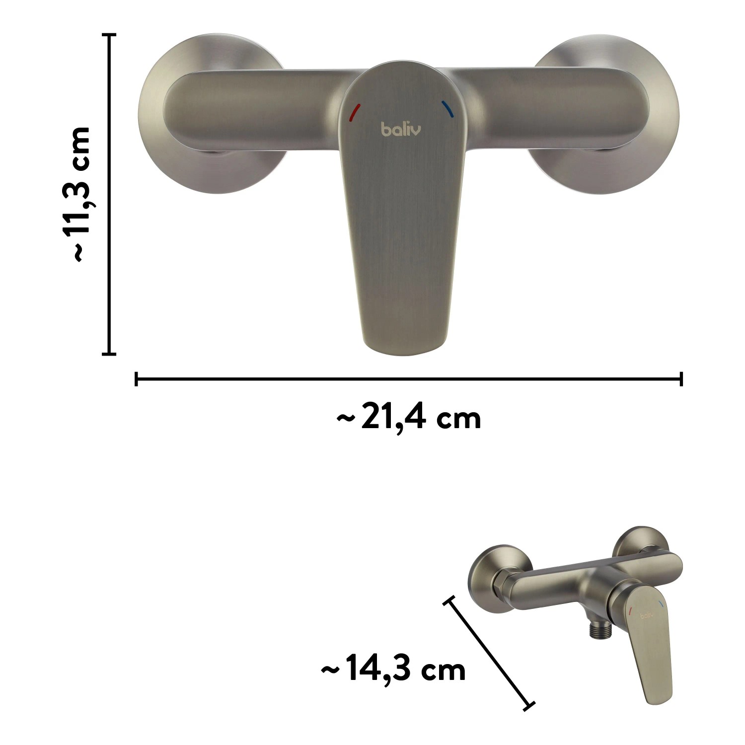 baliv Duscharmatur DU-5900 Gunmetal Einhebelmischer. Moderne, dunkle Armatur mit Maßen 11,3x21,4x14,3 cm.
